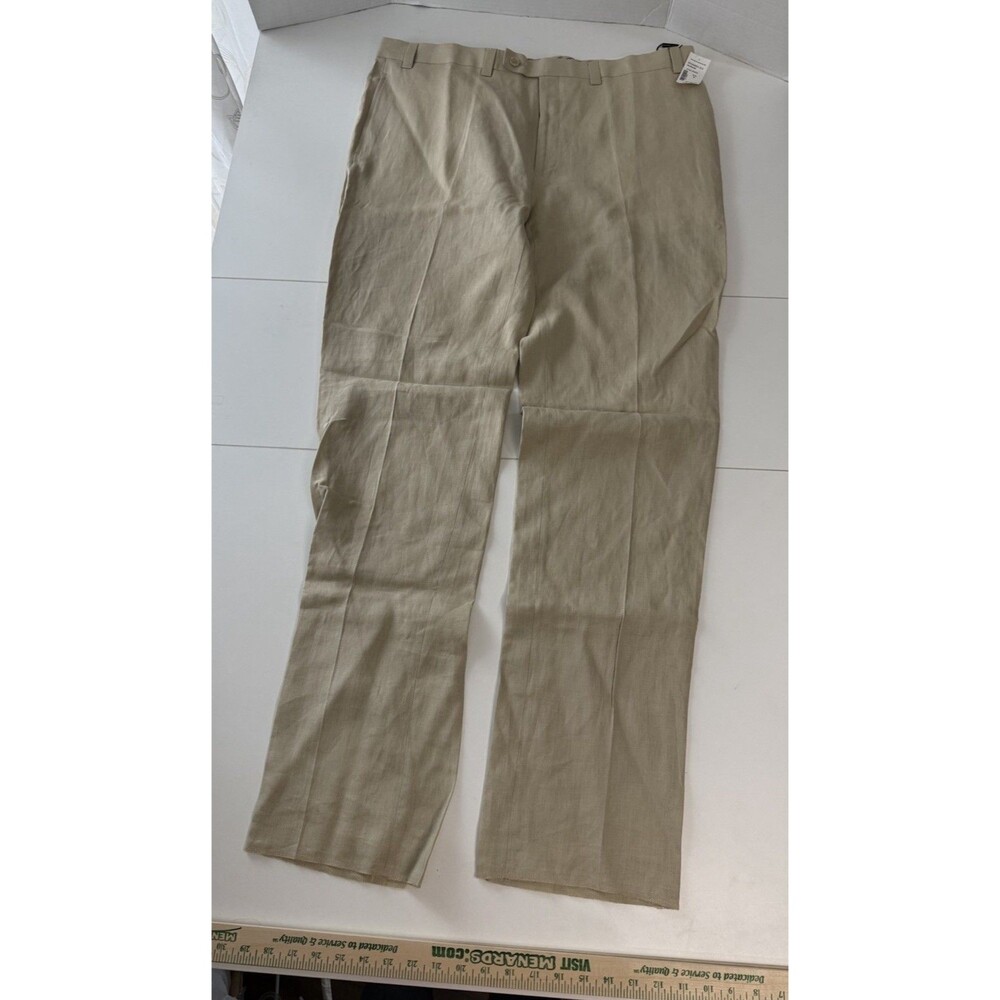 Calvin Klein Pants Mens 40 Beige Linen Blend Flat Front Unhemmed NEW